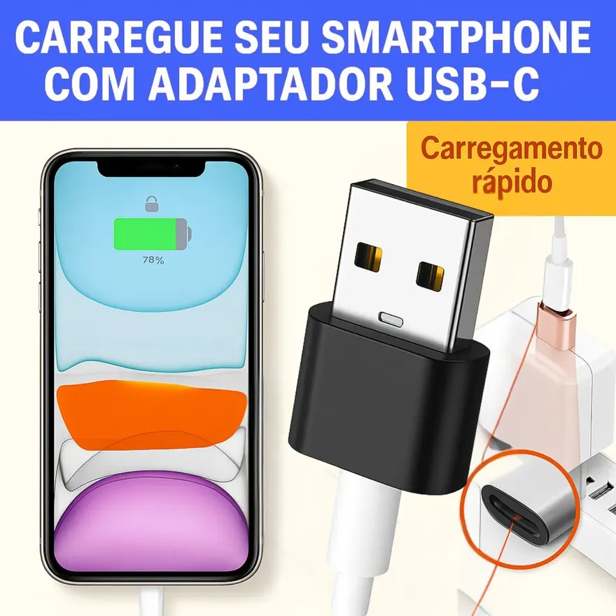 Carregamento rápido com adaptador USB-C
